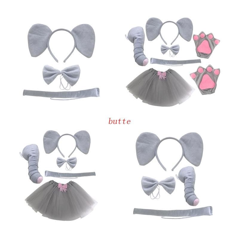 Conjunto Fantasia Elefante butte Orelhas Faixa Cabeça Gravata Saias Nariz Para Halloween Cosplay
