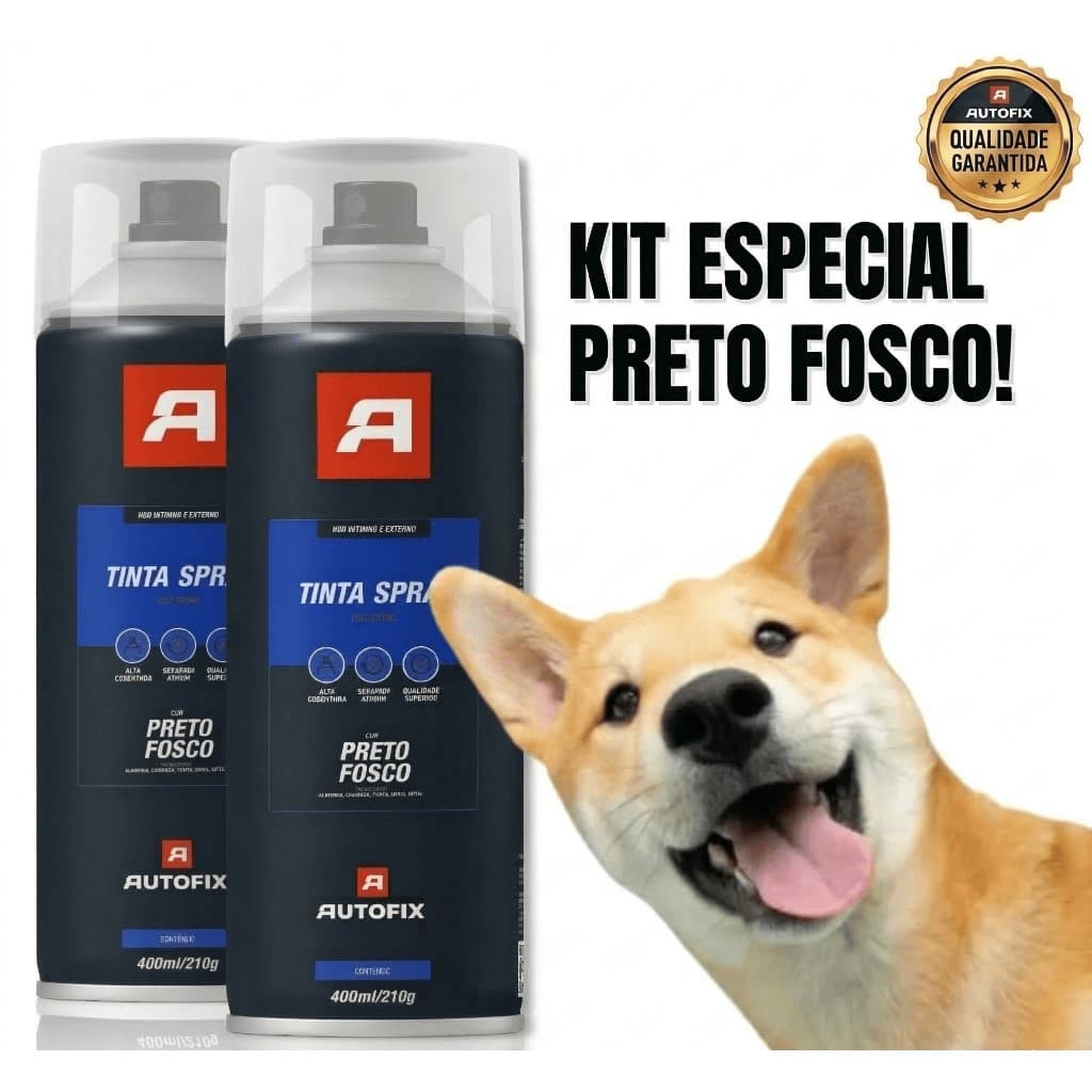 Kit 02 Tinta Spray Preto Fosco 400ml Autofix Alta Cobertura Secagem Rápida Metal Madeira Automotivo