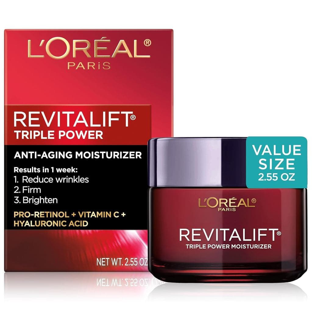 Hidratante Facial Antienvelhecimento de Tripla Ação L'Oréal Paris, contém retinol de nível profissional, ácido hialurôni