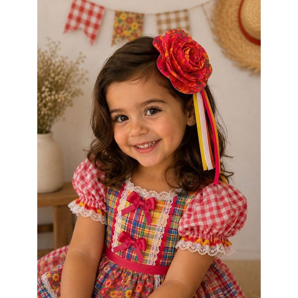 Laço infantil  flor  junina Laço Laço no bico de pato Tendencia Laço para festa junina Laço junino