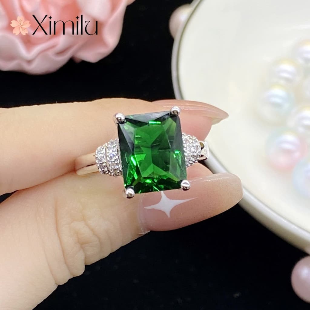 ❤ Novo produto Original princesa quadrado esmeralda turmalina anel feminino moda proposta jóias