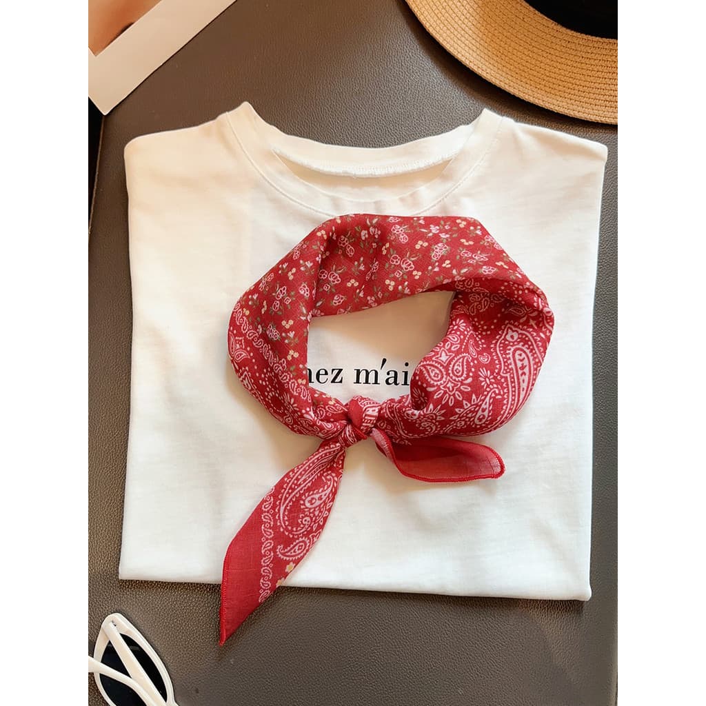 Retro caju flor algodão linho pequeno lenço quadrado lenço de seda feminino primavera verão novo estilo lenço respirável