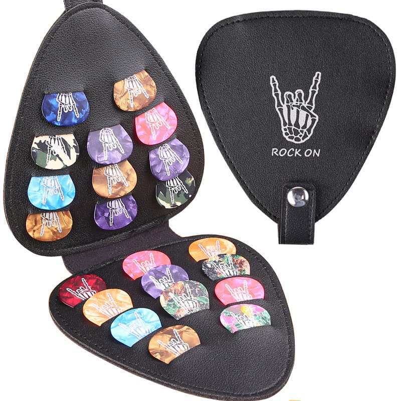Bolsa de armazenamento de palhetas de guitarra de grande capacidade, porta-palhetas de guitarra em couro preto, bolsa de