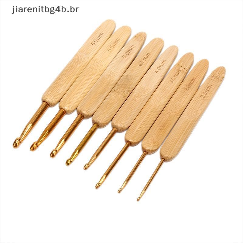 JIARN 8x Conjunto De Ganchos De Crochê De Bambu Agulhas Cabo De Tricô Ferramentas De Costura De Fio .
