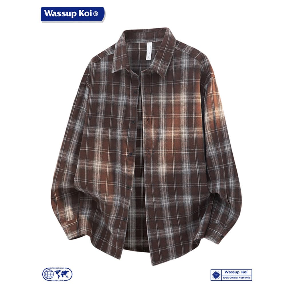 WASSUP KOI Retro Xadrez Camisa de Manga Comprida Masculina Primavera Solta Casual 2026 Novo Estilo Jaqueta de Lapela Mod