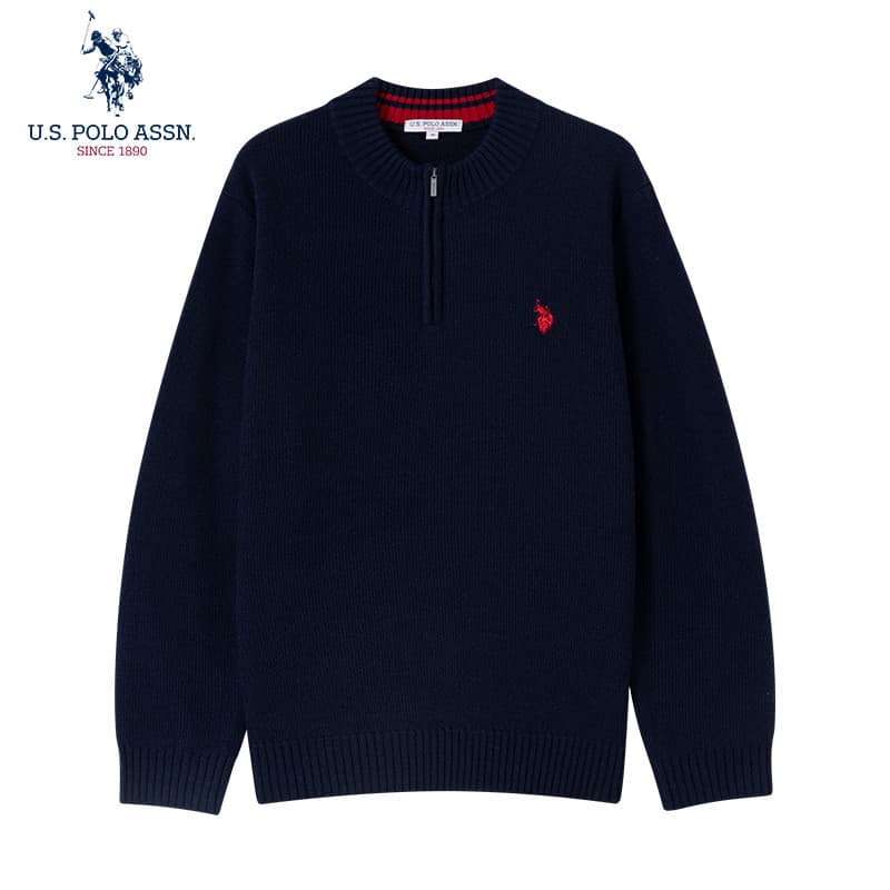 USPOLOASSN Suéter Masculino de Meia Idade Outono Inverno Negócios Casual Meio Zíper Alto Suor Engrossado