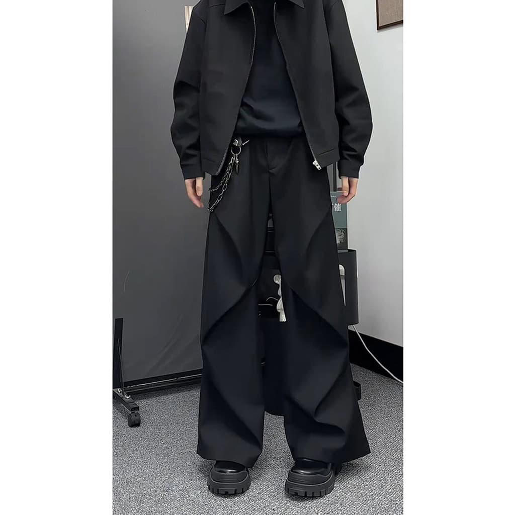 Preto Machete Micro-Flap calças Drape High-End sentimento rufião bonito plissado macacão masculino primavera outono larg