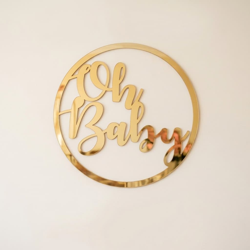 Placa "Oh Baby" em Acrílico Espelhado | Decore Chá de Bebê, Porta Maternidade e Quartos