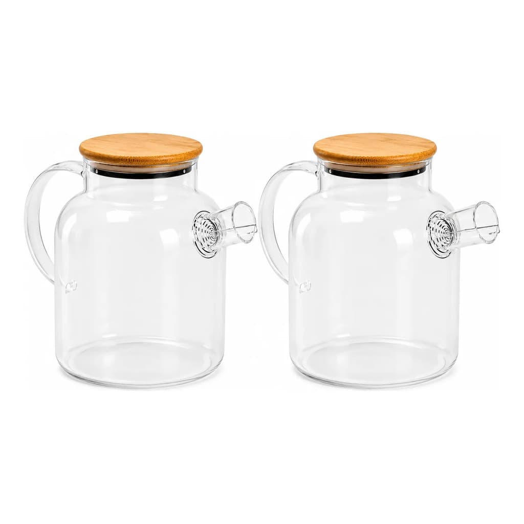 Kit 2 Chaleira Vidro 1,8l Tampa Bambu Chá Bule Borossilicato