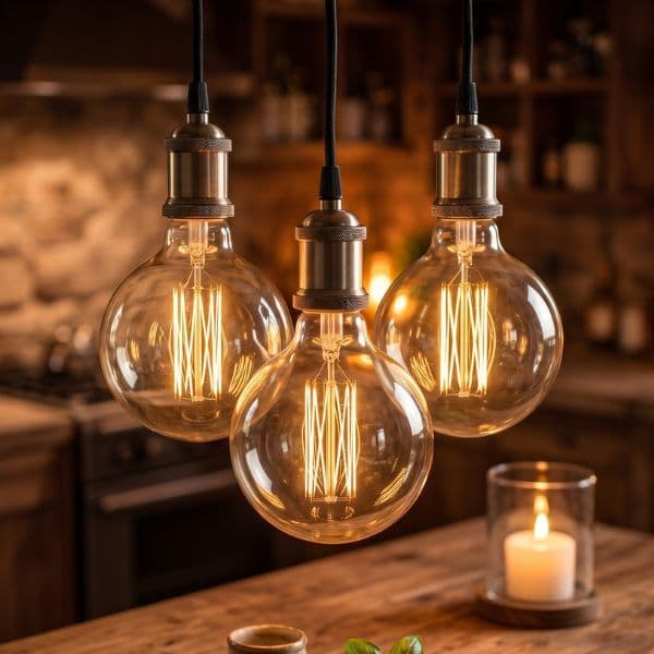 Kit 3 Lâmpada LED Filamento G95 4W Âmbar Decorativa Vintage Retrô Balão E27 Para Lustre Pendente