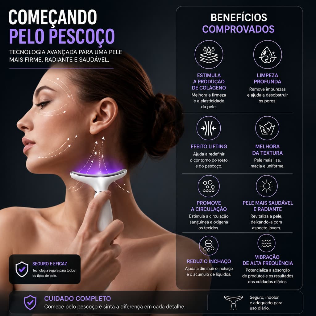 Massageador Facial e Cervical de Alta Frequência Dual-Lift LED de 7 Modos
