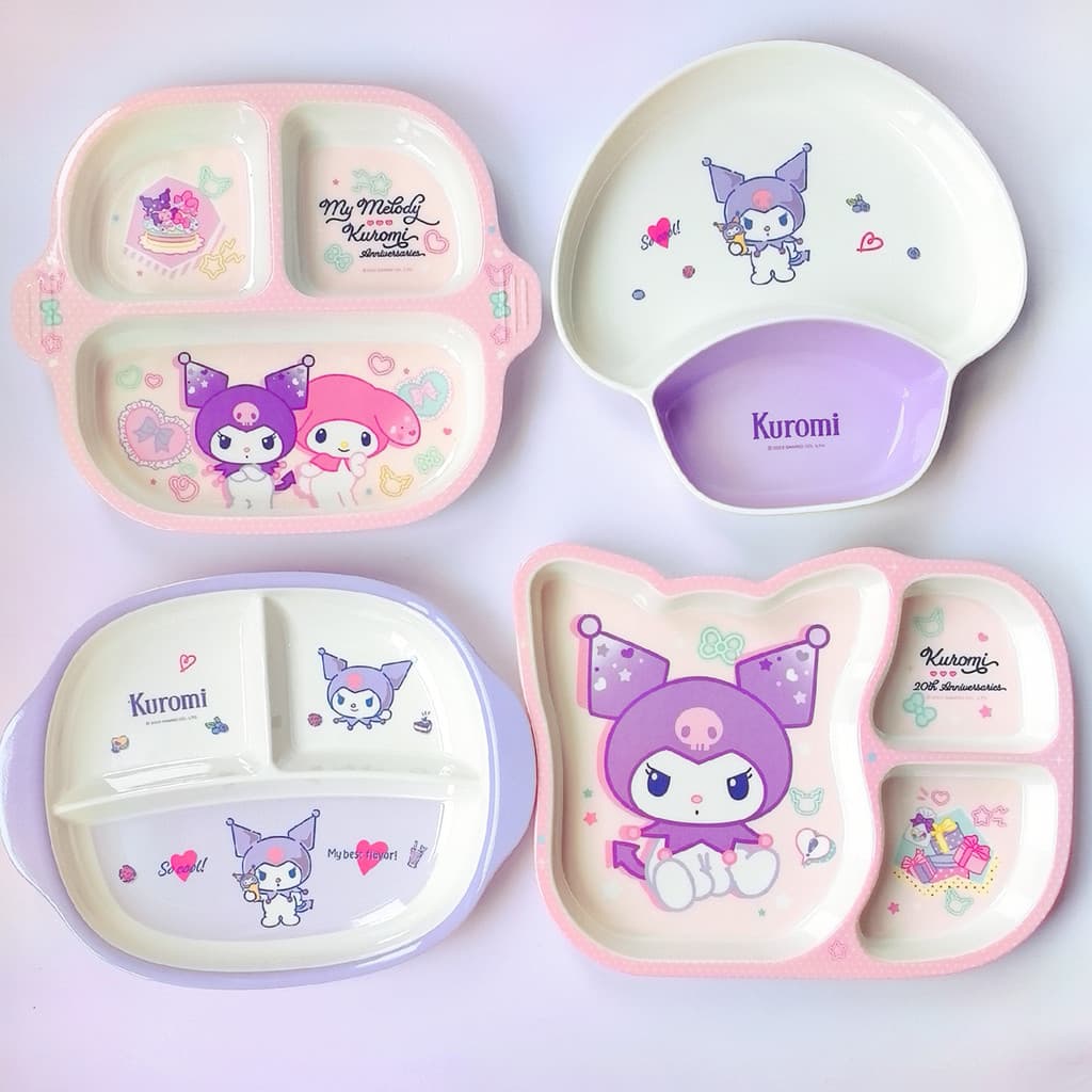 Wuhe Kuromi Prato de jantar infantil Compartimento de desenho animado Bonito Sanrio Sanrio Prato de suplemento alimentar