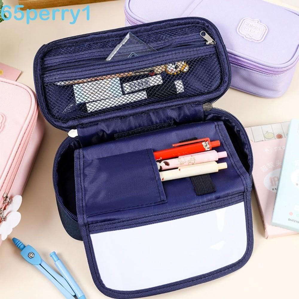 PERRY1 Estojos Para Lápis , Bolsa De Caneta Estudantes De Lona De Grande Capacidade Armazenamento De Papelaria De Camada