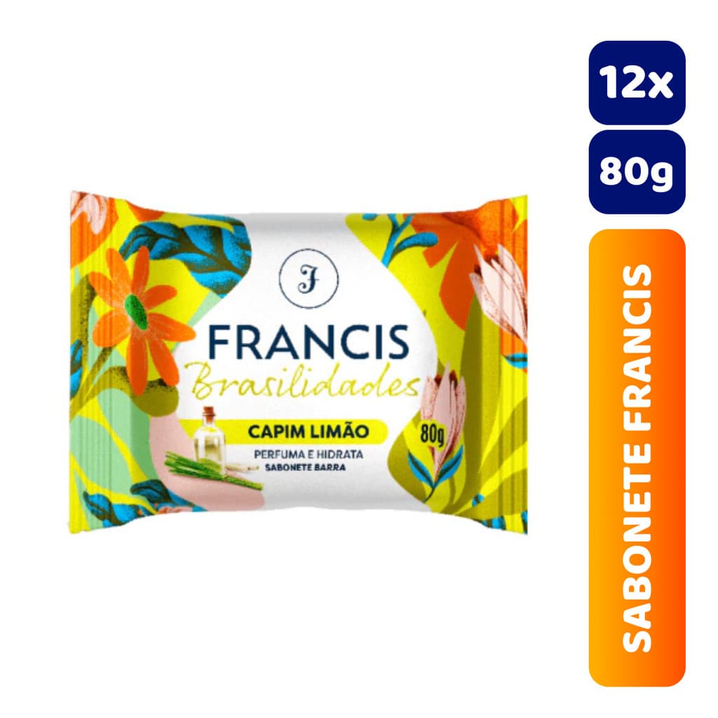 Kit 12x Sabonete Barra Francis 80g Brasilidades Capim Limão