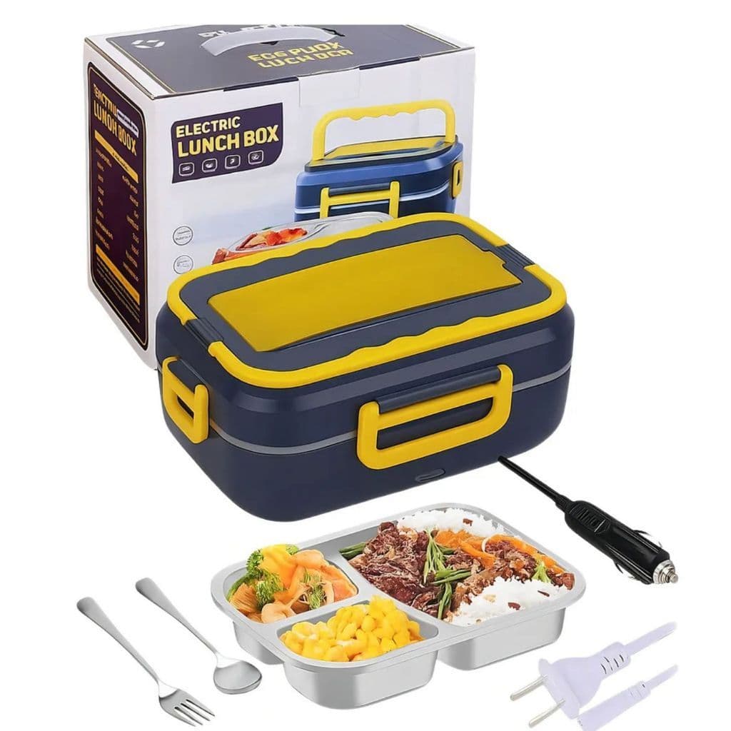 Marmita Elétrica Carro/Casa 12v/24v/110v/220v Portátil Azul Com Amarelo e Branca