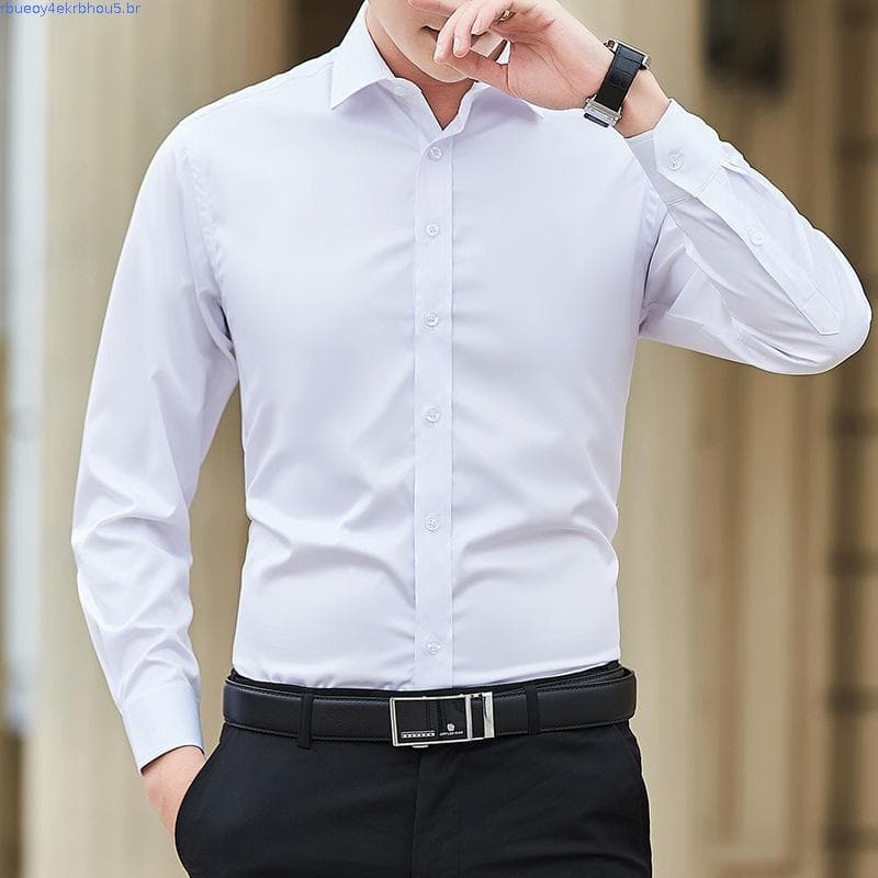 Csa branca de manga comprida masculina m-fit não-ferro cor sólida profissional negócios Formal Wear trabalho terno