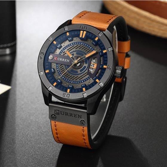 Novo estilo curren/curren moda masculina cinto de negócios relógio calendário personalizado relógio de pulso de quartzo