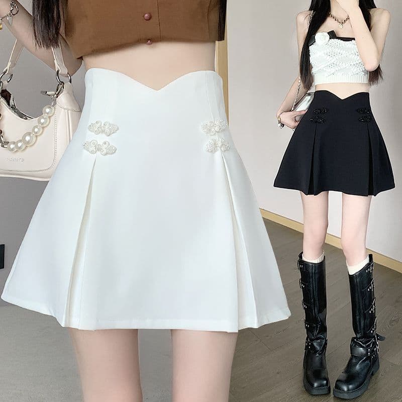 2025 primavera verão novo estilo Design cintura alta novo estilo chinês disco fivela saia cintura estreita capa carne A