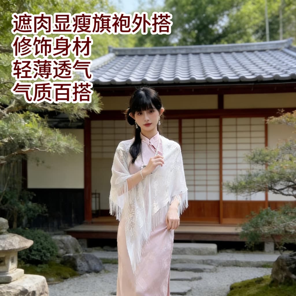 Doce renda tule xale novo chinês Cheongsam acessórios Cardigan borla grande triângulo cachecol capa novo produto jogo ex