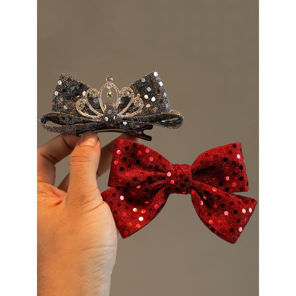Crianças ano novo vermelho meninas coroa cabeça grande arco escapar pequena princesa lantejoulas grampo de cabelo menina