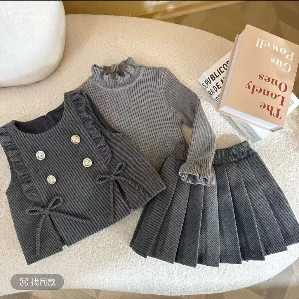 Meninas crianças outono ternos 2026 novo estilo moda bebê lã então primavera outono estilo influenciador terno de três p