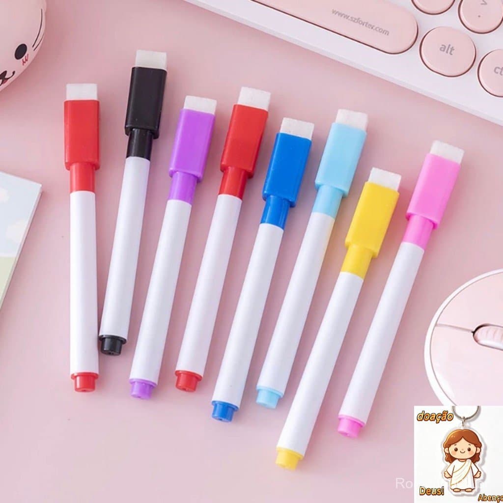 15 Canetas Para Quadro Branco Com Apagador e Imã- Tinta Preta Ou Colorida
