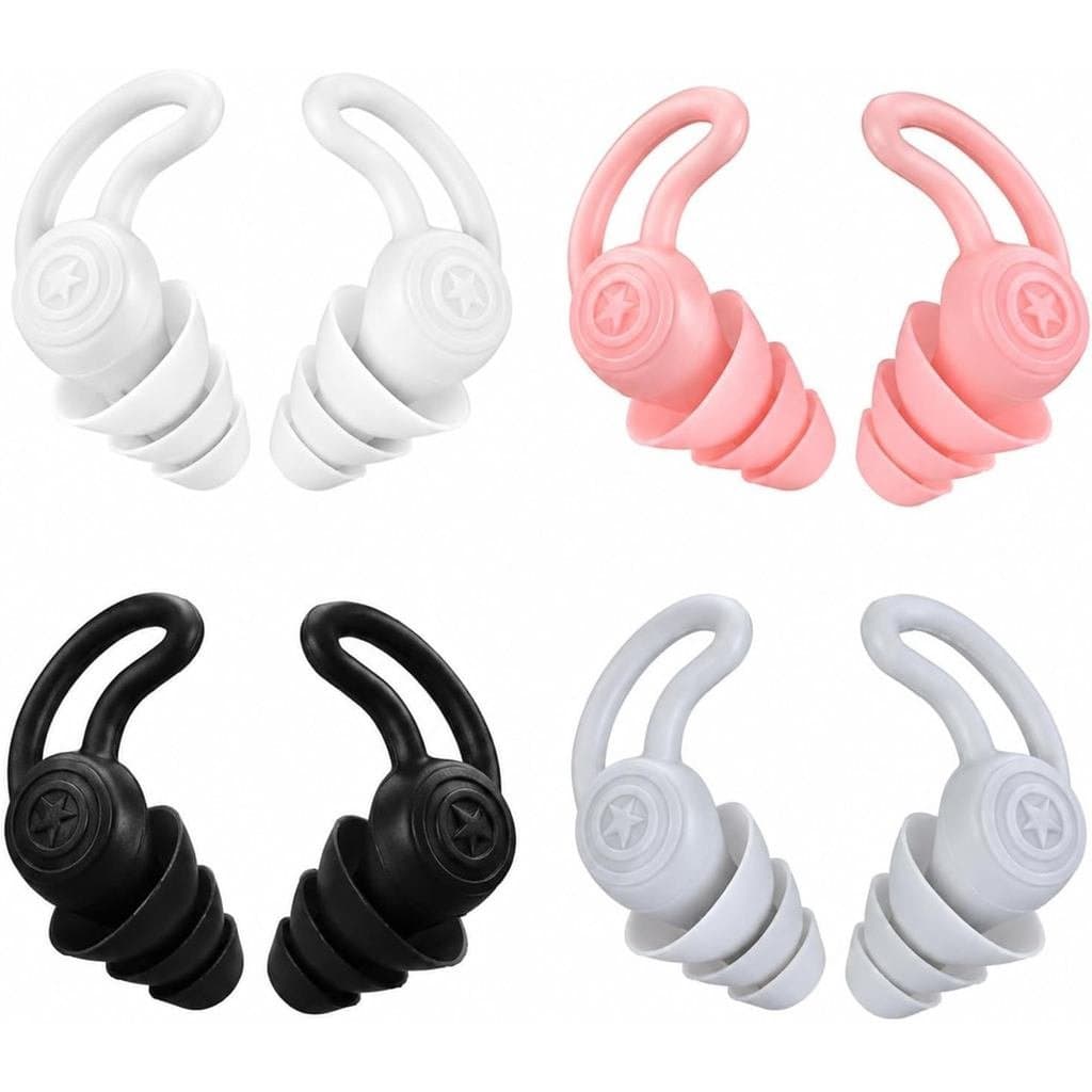4 Pares de Protetores Auriculares de Silicone Reutilizáveis com Estojo de Armazenamento, Protetores Auriculares com Laço