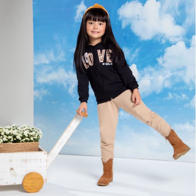 Conjunto Moletom Menina Infantil Moda Peluciado Calça e Casaco Moletom Modinha 04-06-08 anos