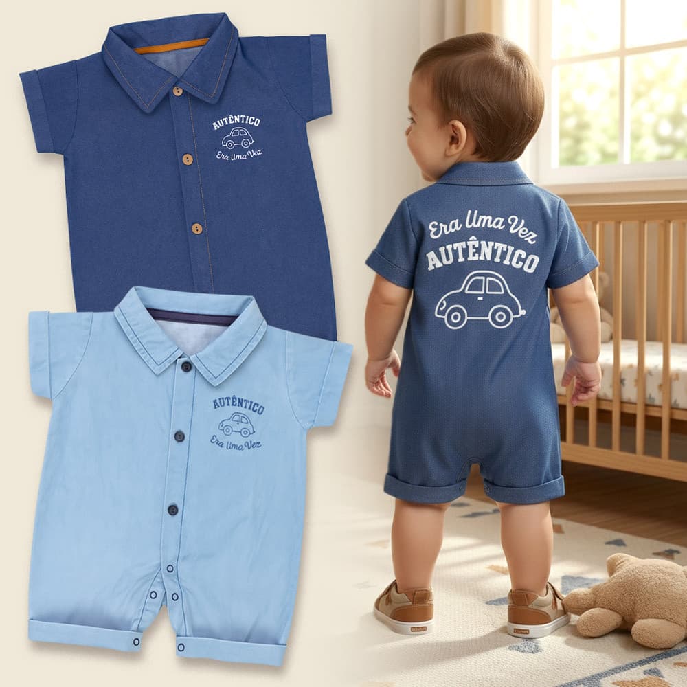 Macacão Camisa Jeans Era Uma Vez Para Bebê
