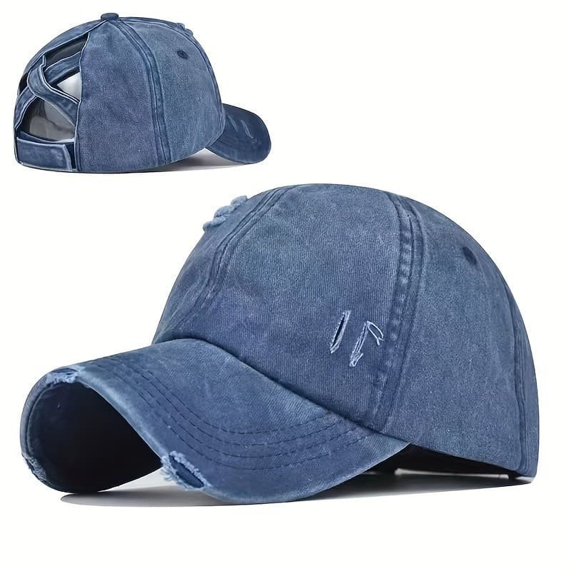 Chapéus de Moda, Acessórios Casuais, Boné Simples com Efeito Lavado e Furos, Boné para Rabo de Cavalo Alto para Mulheres
