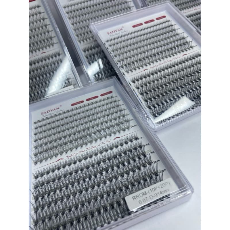 Cílios tufinho de seda FADVAN 10x20 pelos mix 9-14mm 280 tufos para extensão