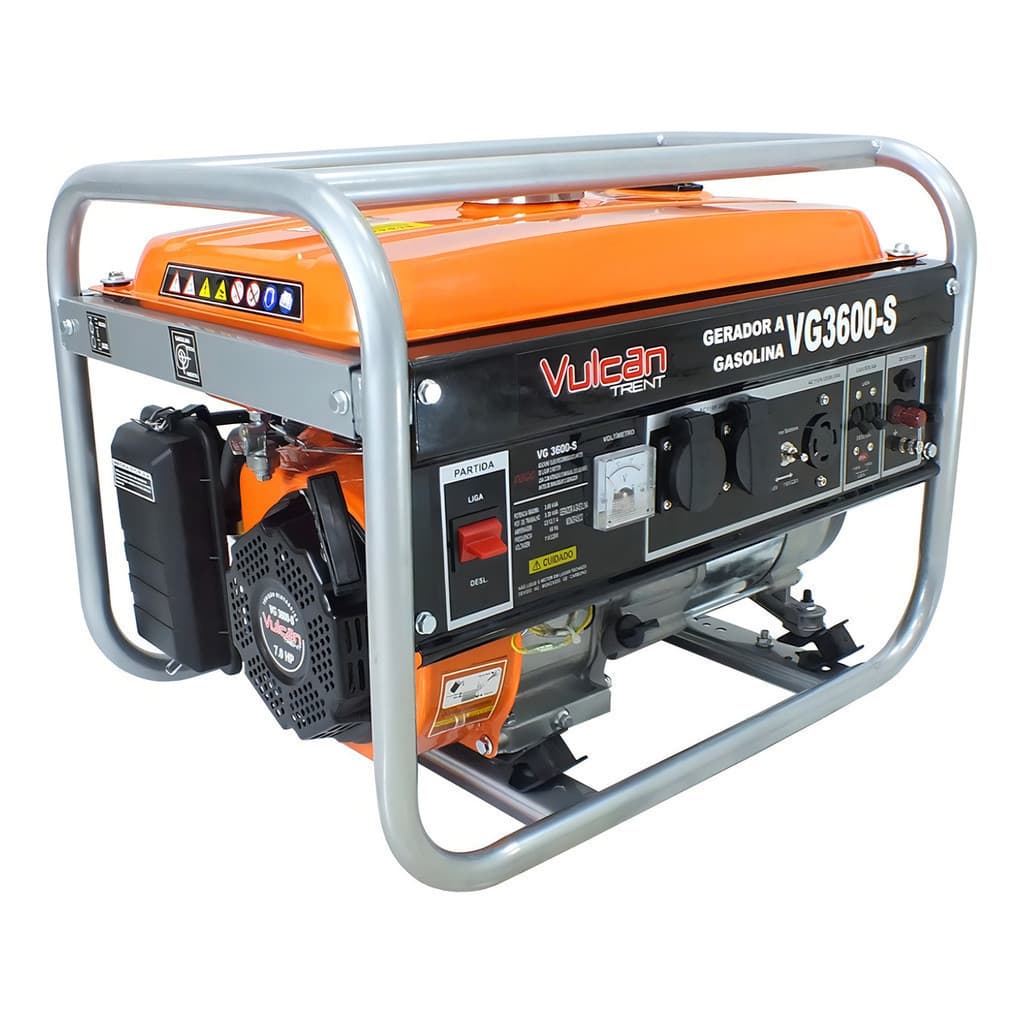Gerador Portátil à Gasolina Vulcan VG3600S 2900W Bifásico AVR 4t 208cc 7hp 2.9kva Bivolt - Alta Performace