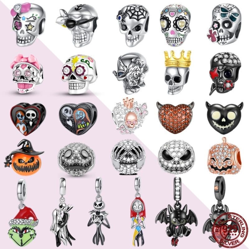 Nova pulseira de prata 925, com o encantador pingente HLOC EVIO da série Halloween Skull.   Kupi