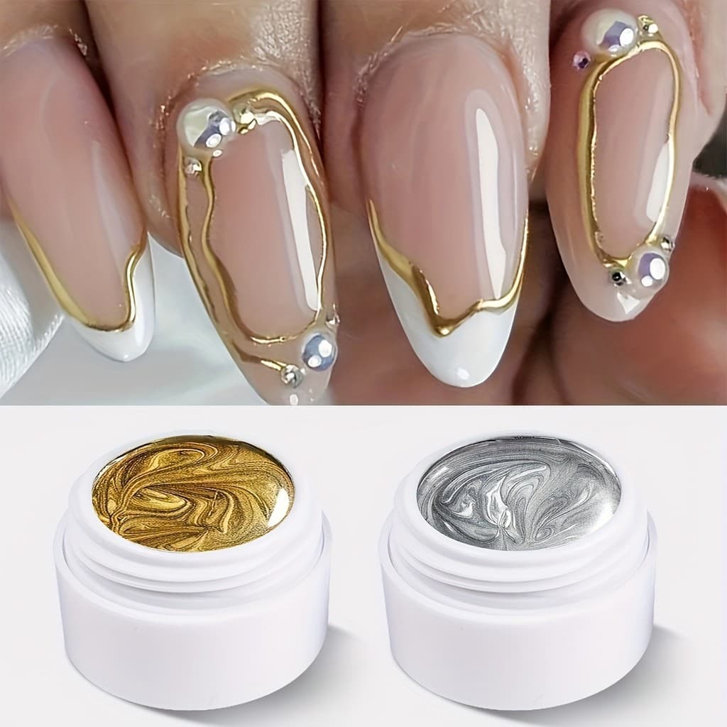2 Peças de Esmalte em Gel Metálico, Arte Criativa, Elástico, Pintado com Cola, para Unhas
