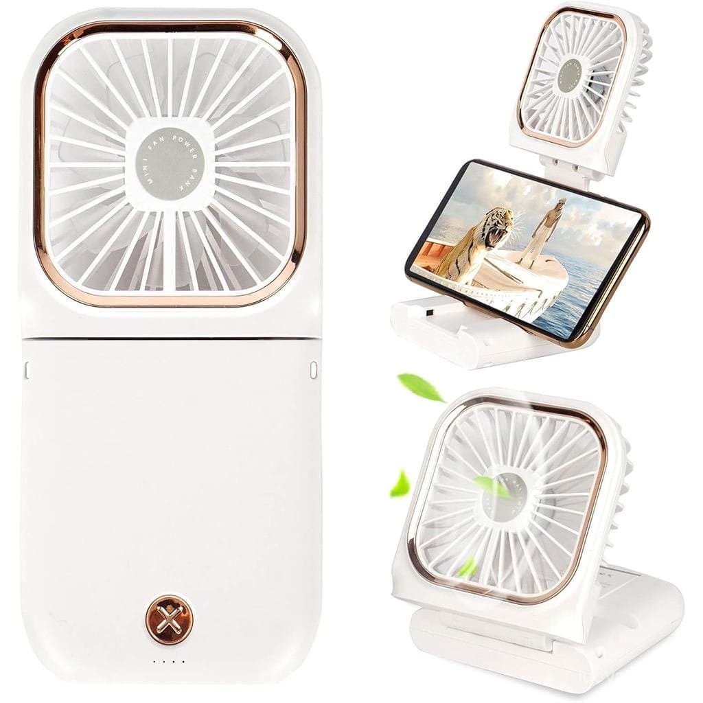 Ventilador Portátil Mini, Ventilador Pequeno Operado por Bateria 5 em 1 como Power Bank, Suporte para Telefone, Ventilad