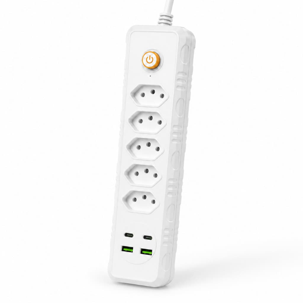 Extensão 5 Tomadas 2 USB E 1 USB-C Cabo 2 Metros Com Botão Para desligar Bivolt