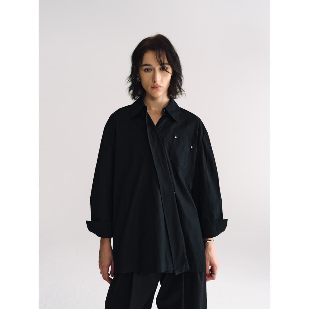 Injoylife injoylife série de roupas Diagonal carcela camisa feminina primavera verão novo estilo solto High-End manga lo