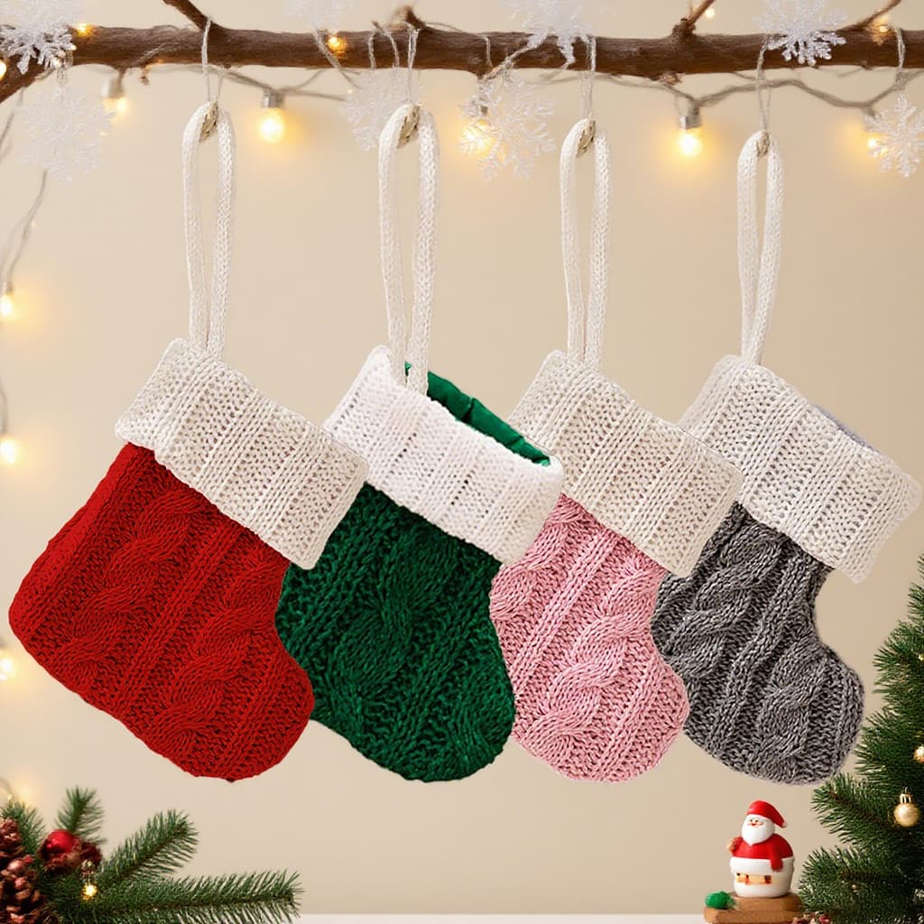 Decorações de atmosfera de natal conjunto de talheres vermelhos de natal Mini meias de malha casa criativa saco de talhe