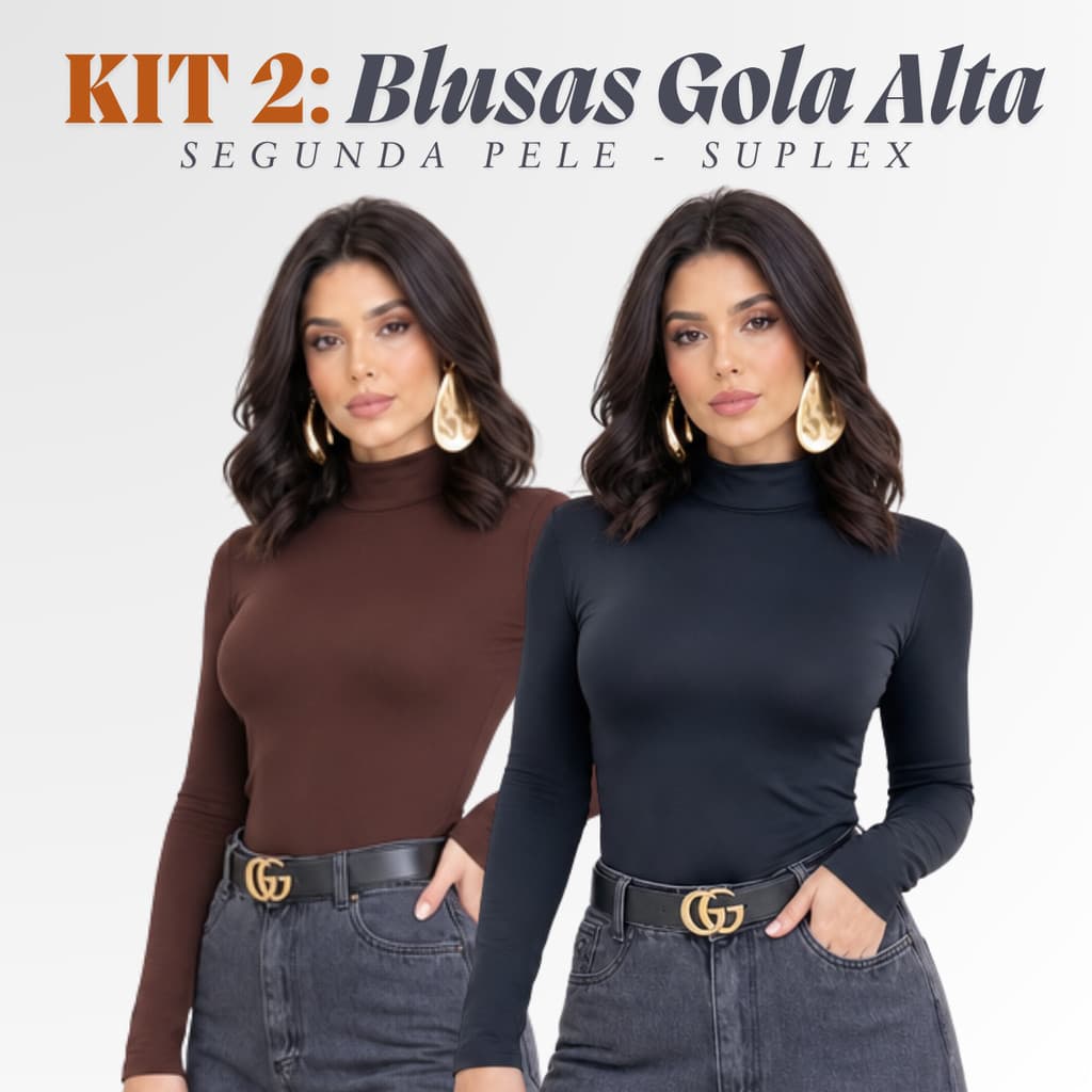 KIT 2 Blusa Feminina Manga Longa Gola Alta de Frio Segunda Pele