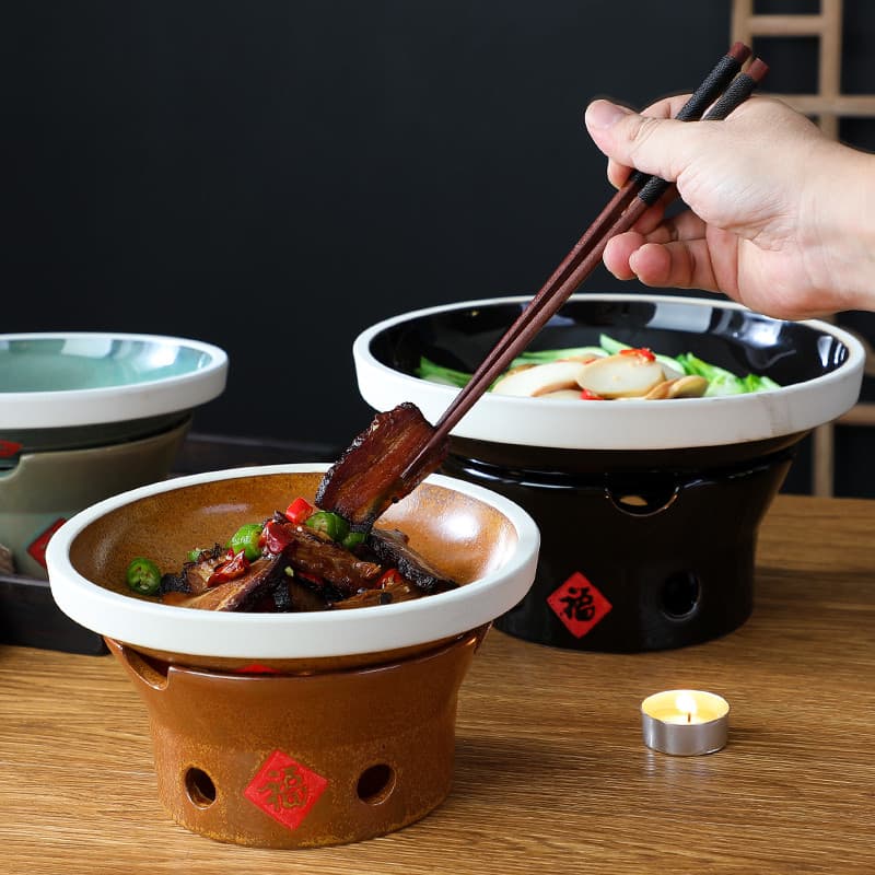 Pote de álcool de cerâmica seco conjunto fogão doméstico vela aquecimento fogão pequeno pote quente couve-flor pote