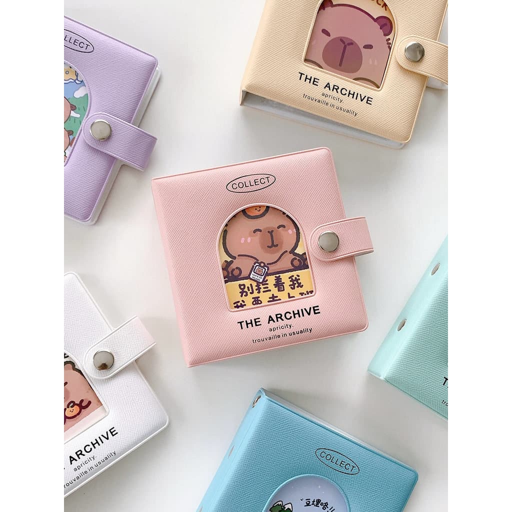 Ins Kapibara 3 furos pasta Mini pequeno álbum de cartão 10cm saco de página interna cartão cuco Polaroid livro de armaze