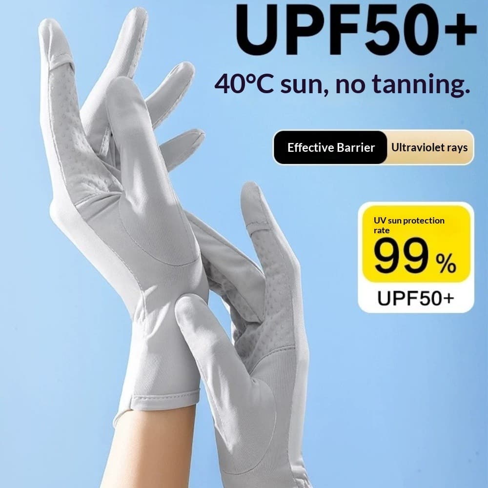 Luvas de proteção solar de seda gelo feminino anti-ultravioleta antiderrapante condução ciclismo veículo elétrico tela s