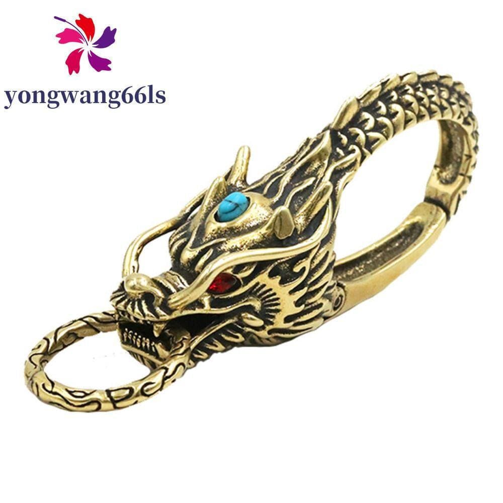 Ornamentos De Dragão De Cobre YONGWANG , Mini Chaveiros Vintage De Cabeça , Pingente De Chaveiro Embutido De Strass