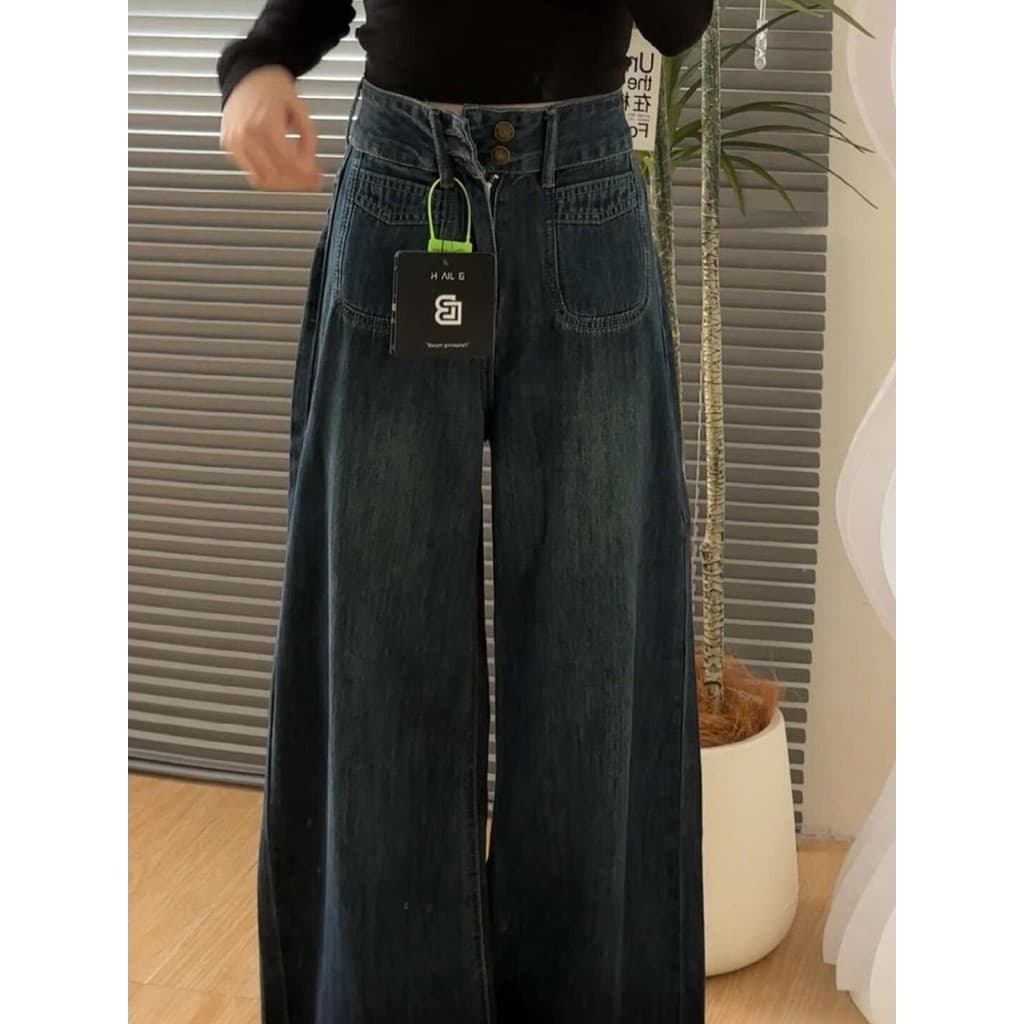 Tamanho grande uma versão Jeans de perna larga feminino gordura mm mais magro olhar calças soltas forma pêra corpo cintu