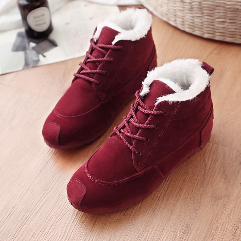 2026 novo estilo sapatos de algodão feminino inverno quente forro de lã versão coreana botas de neve botas curtas planas