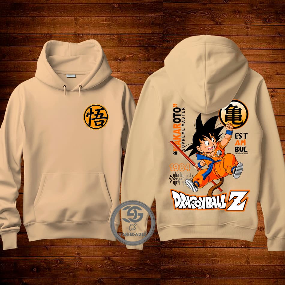 Moletom Dragon Ball Z Goku Anime Desenho Estampa Frente e costas infantil e Adulto Com Capuz Flanelado Unissex