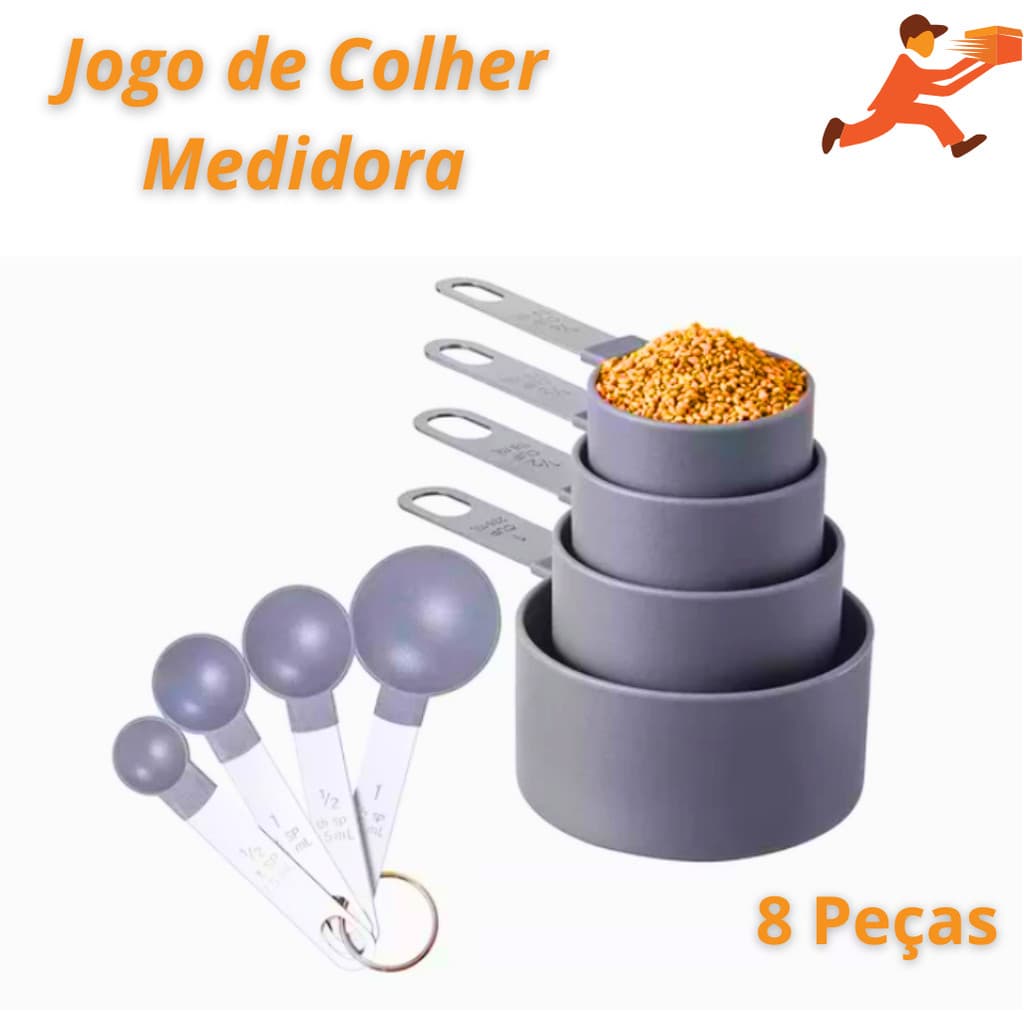 Kit 8 Colheres Medidora Ferramenta de medição de cozinha Colher de chá Colher de Açúcar Copo