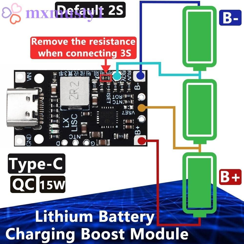 Módulo Conversor De Impulso MXMUSTY , De Reforço De Carregamento De Bateria De Lítio Tipo C USB 2-3S BMS 15W , Carga Ráp