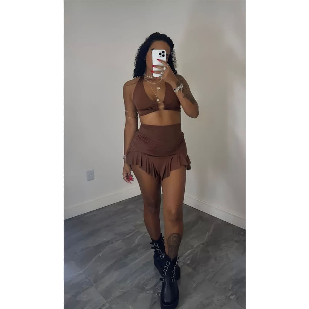 Cropped Blusa Feminino de Amarração com Decote para Festa Balada