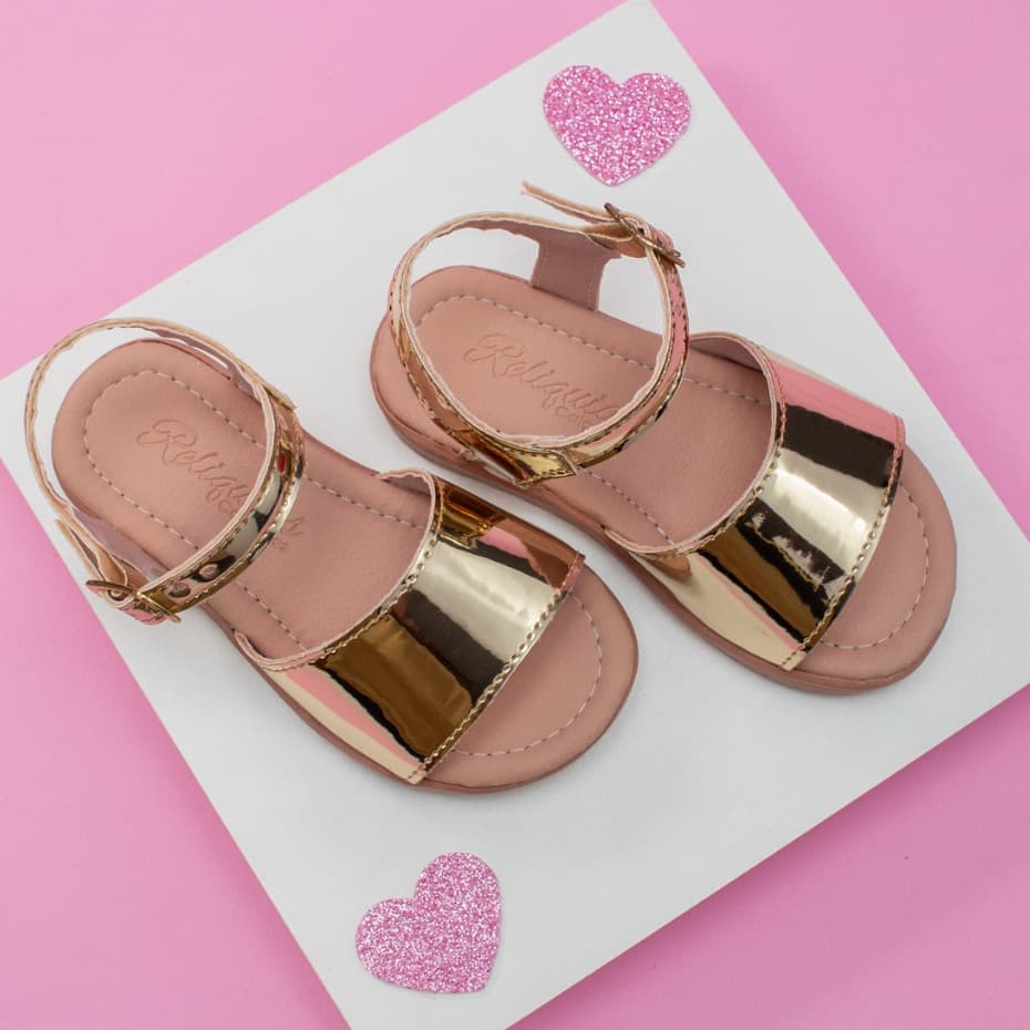 Sandália Menina Infanti Brilho Verniz Antiderrapante Confortável Macia Delicada Moda Promoção
